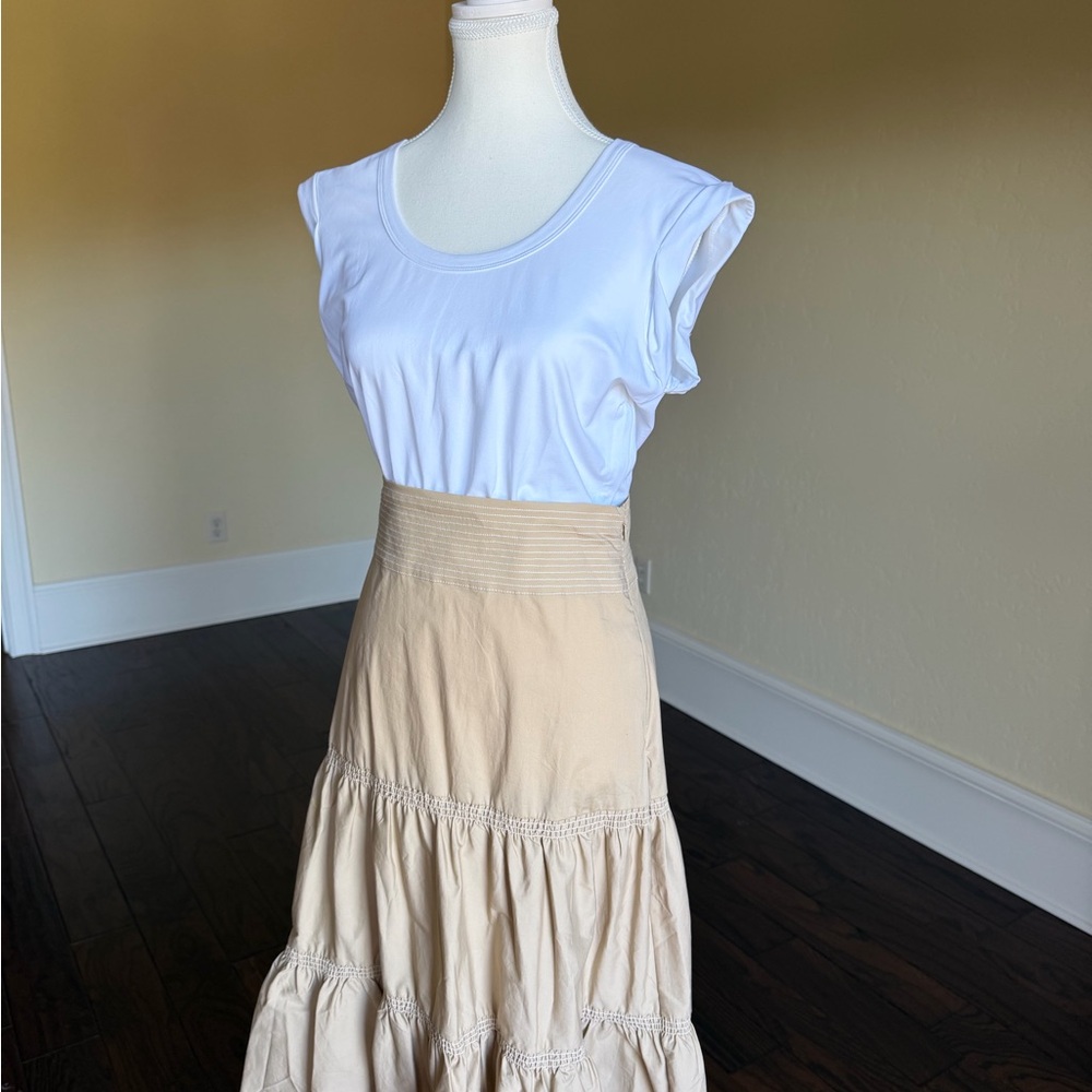 Veronica Beard White and Tan Midi Dress